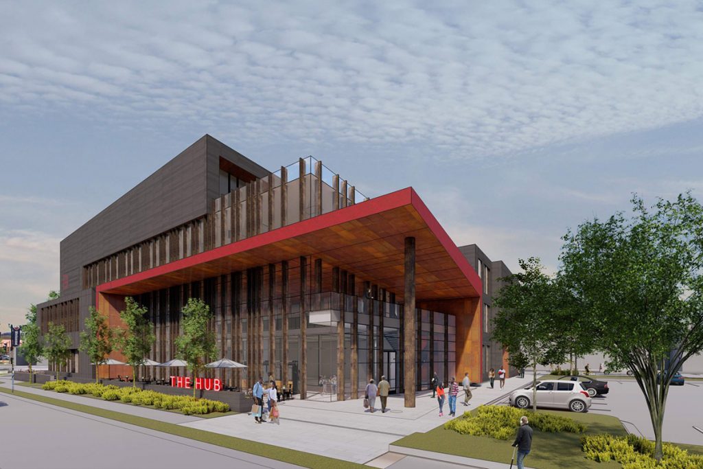 The hub building exterior rendering
