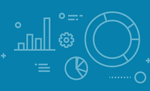 graphs and charts icons on a blue background